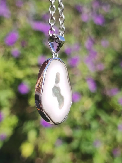 Collier en argent sterling 925 avec quartz mousse solaire, pierre précieuse naturelle blanche, protection, rareté, guérison, cristal, homme, femme, lui, elle, cadeau, ami, frère