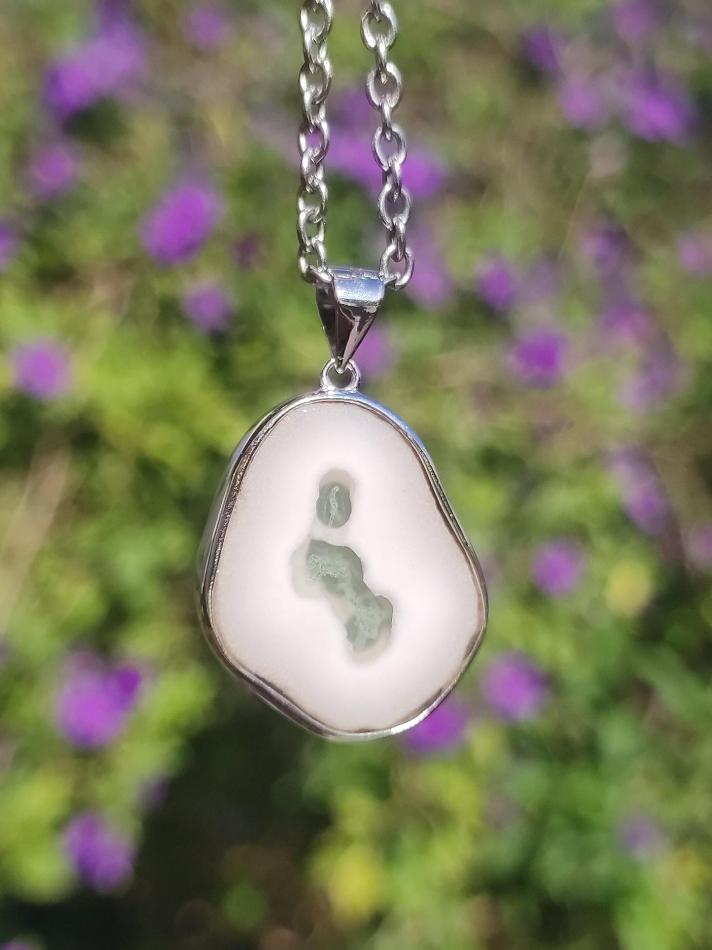 Collier en argent sterling 925 avec quartz mousse solaire, pierre précieuse naturelle blanche, protection, rareté, guérison, cristal, homme, femme, lui, elle, cadeau, ami, frère