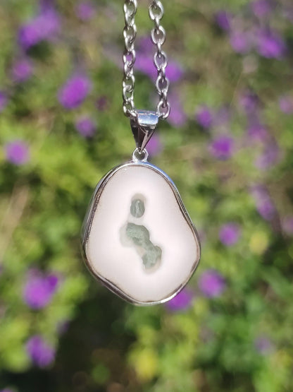 Collier en argent sterling 925 avec quartz mousse solaire, pierre précieuse naturelle blanche, protection, rareté, guérison, cristal, homme, femme, lui, elle, cadeau, ami, frère