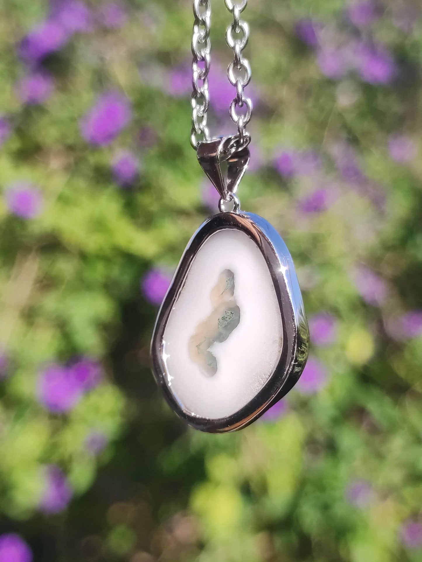 Collier en argent sterling 925 avec quartz mousse solaire, pierre précieuse naturelle blanche, protection, rareté, guérison, cristal, homme, femme, lui, elle, cadeau, ami, frère