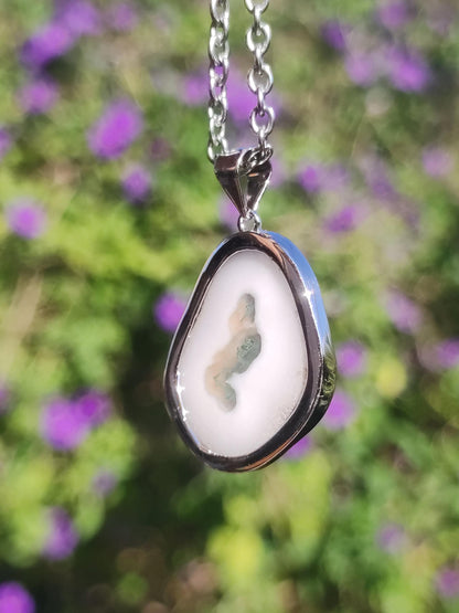 Collier en argent sterling 925 avec quartz mousse solaire, pierre précieuse naturelle blanche, protection, rareté, guérison, cristal, homme, femme, lui, elle, cadeau, ami, frère