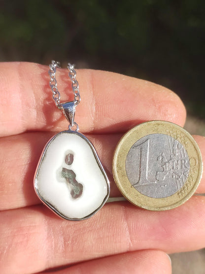 Collier en argent sterling 925 avec quartz mousse solaire, pierre précieuse naturelle blanche, protection, rareté, guérison, cristal, homme, femme, lui, elle, cadeau, ami, frère