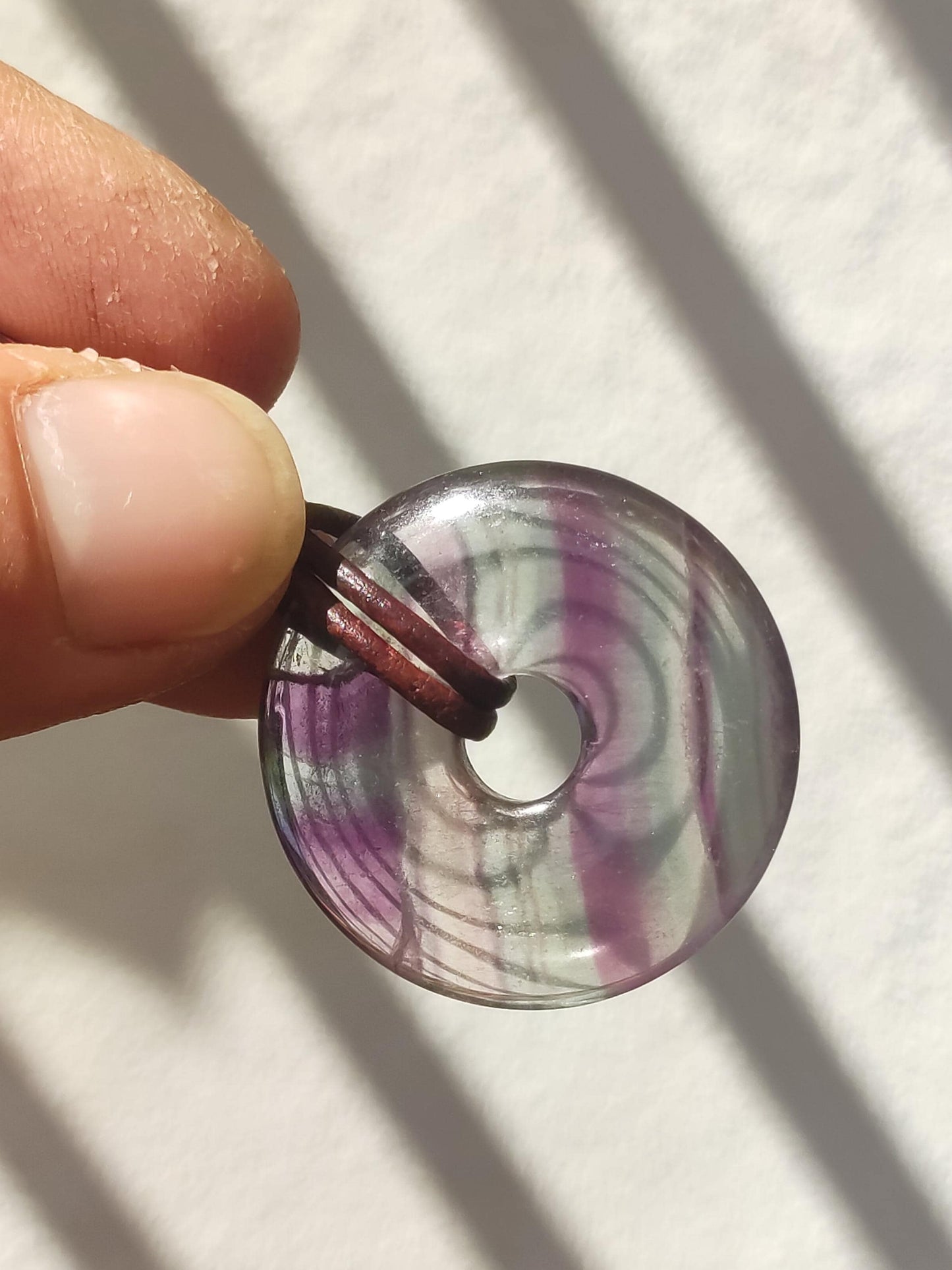Rainbow Fluorite 30mm Donut - Gemstone Necklace for Women, Men, and Children - Hippie, Goa, Boho, Ethnic, Nature, Protection Symbol Pendant, Healing Stone, Energy Gift