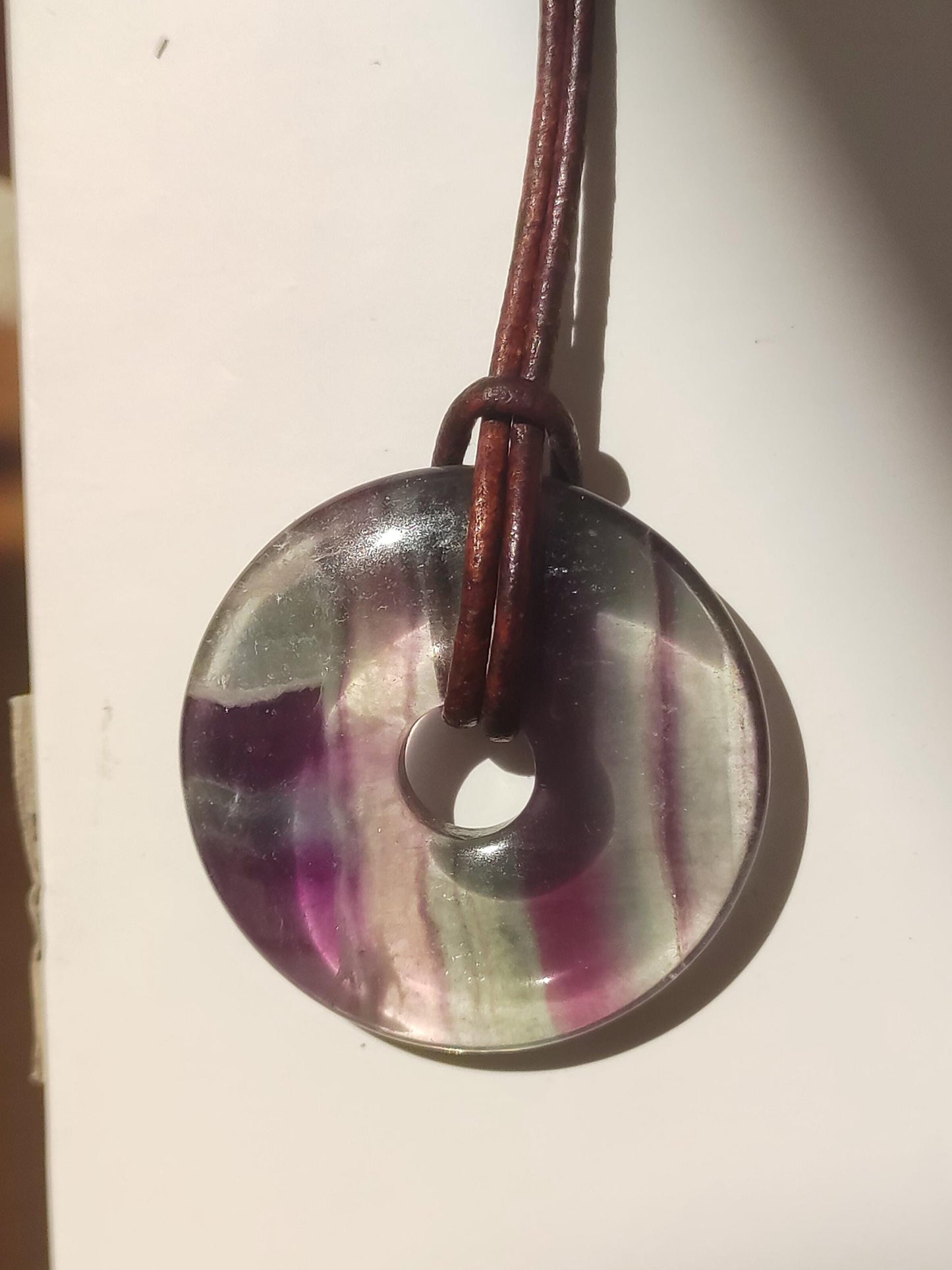 Rainbow Fluorite 30mm Donut - Gemstone Necklace for Women, Men, and Children - Hippie, Goa, Boho, Ethnic, Nature, Protection Symbol Pendant, Healing Stone, Energy Gift