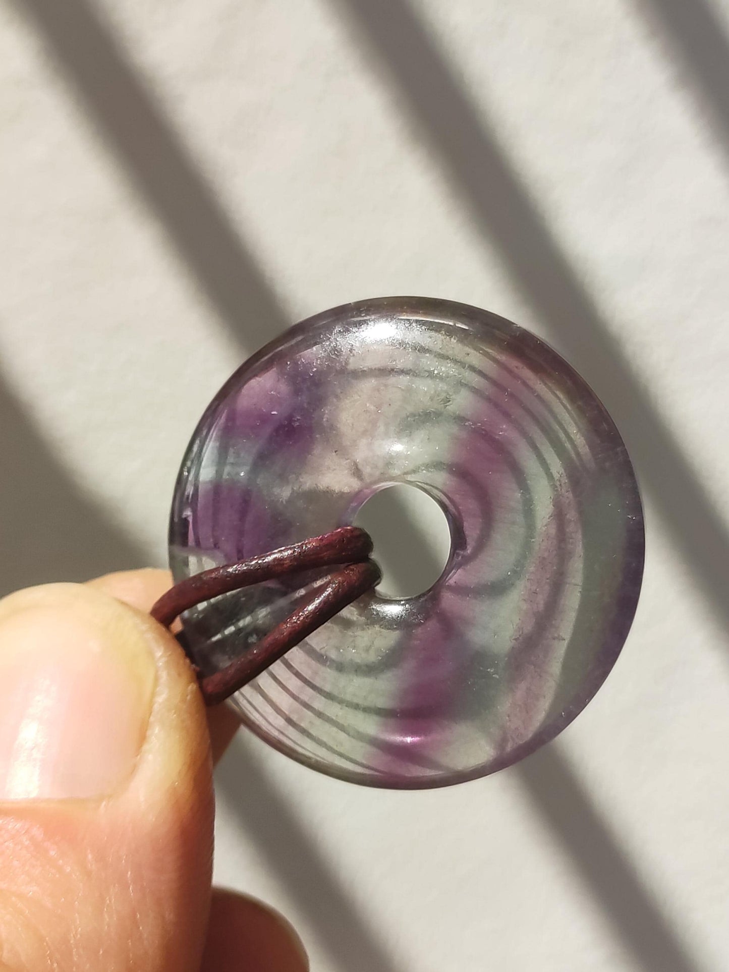 Rainbow Fluorite 30mm Donut - Gemstone Necklace for Women, Men, and Children - Hippie, Goa, Boho, Ethnic, Nature, Protection Symbol Pendant, Healing Stone, Energy Gift