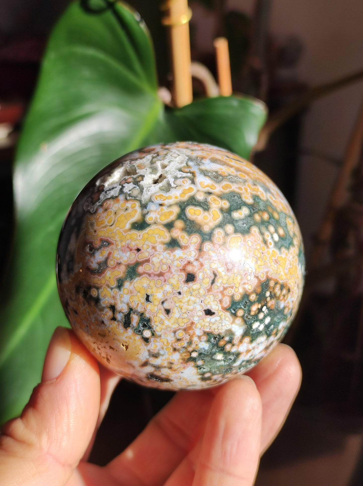 XL 8 brins Jaspe océan orbiculaire multicolore - Sphère de pierre précieuse Pierre de guérison naturelle Décoration Cristal Cadeau Lui Elle Homme Femme Maison Appartement Énergie Rare