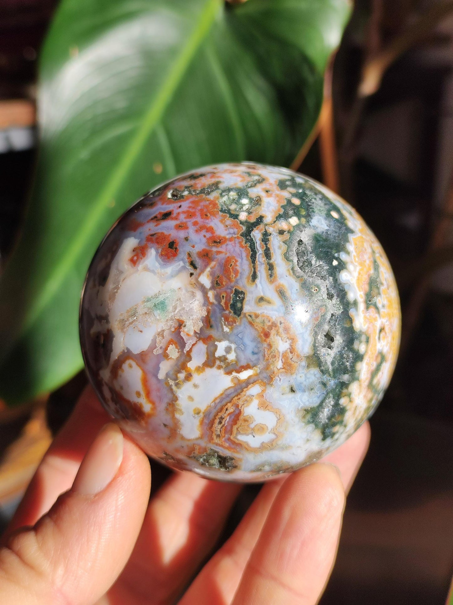 XL 8 brins Jaspe océan orbiculaire multicolore - Sphère de pierre précieuse Pierre de guérison naturelle Décoration Cristal Cadeau Lui Elle Homme Femme Maison Appartement Énergie Rare