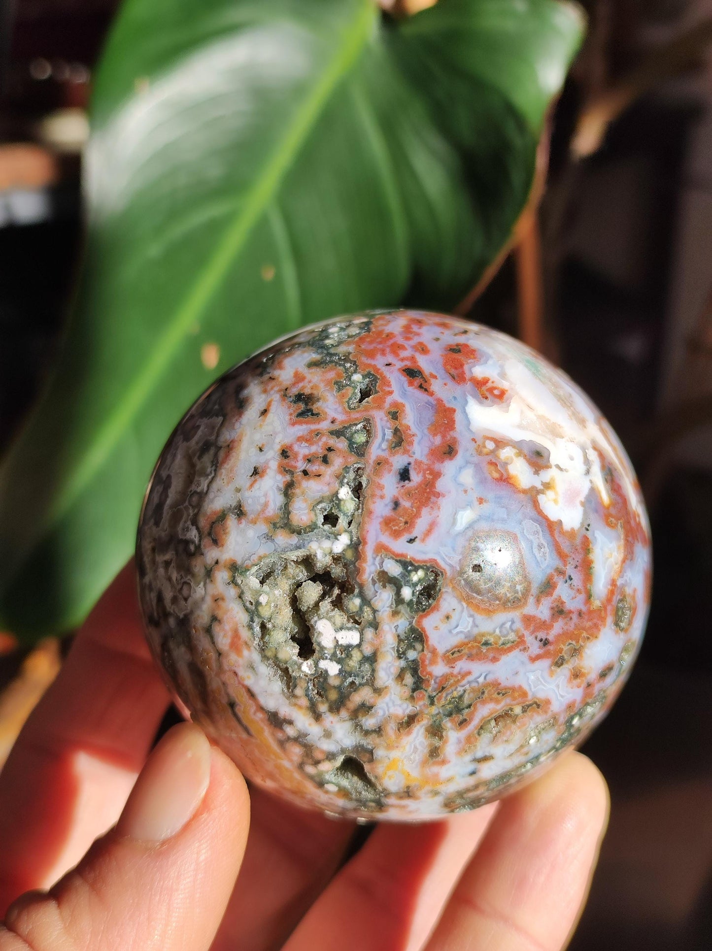 XL 8 brins Jaspe océan orbiculaire multicolore - Sphère de pierre précieuse Pierre de guérison naturelle Décoration Cristal Cadeau Lui Elle Homme Femme Maison Appartement Énergie Rare