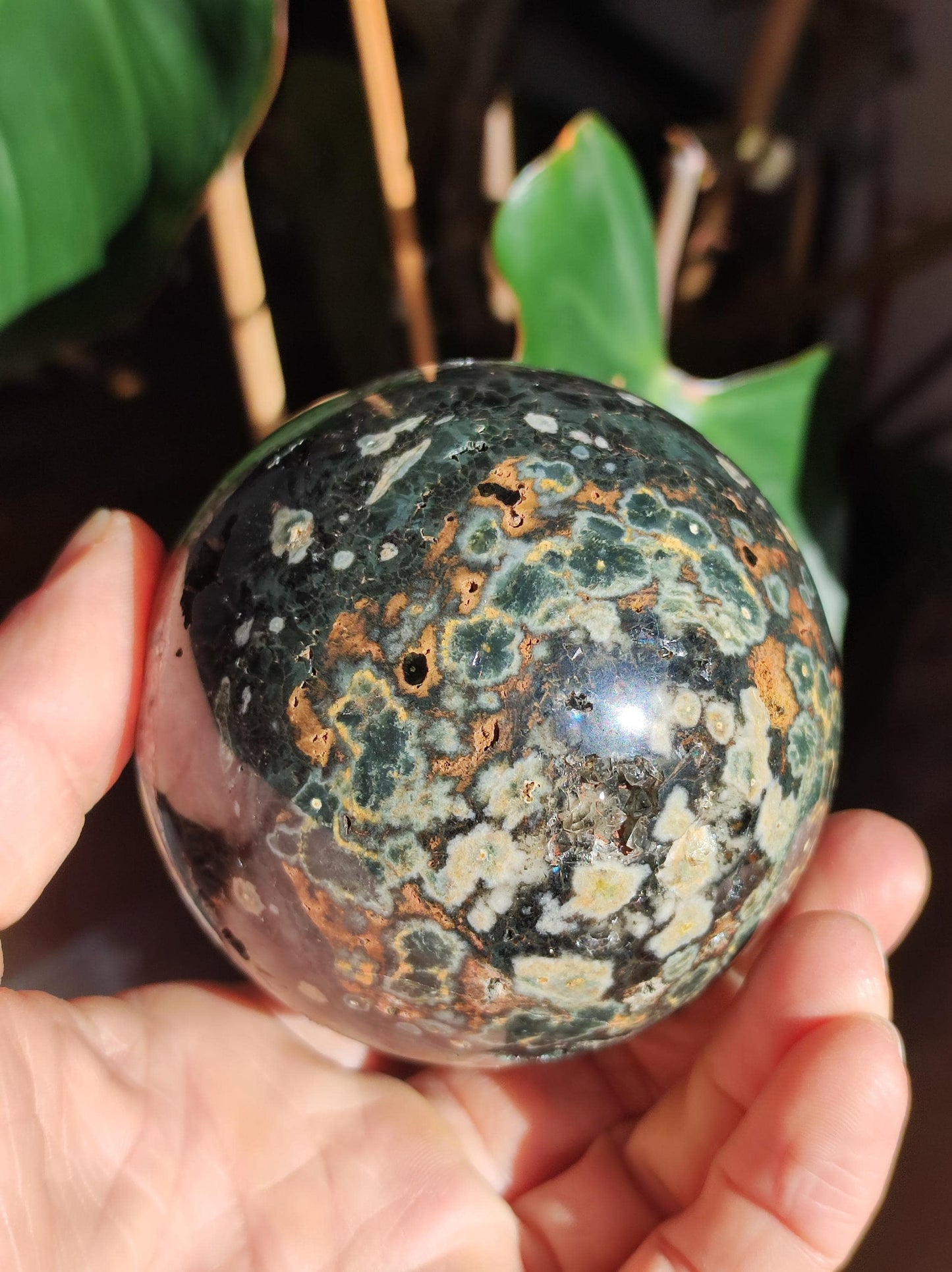 XXL 8 fils Jaspe océanique oriculaire vert pierre précieuse sphère pierre de guérison naturelle décoration cristal cadeau lui elle homme femme maison appartement énergie rare