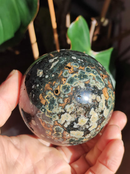 XXL 8 fils Jaspe océanique oriculaire vert pierre précieuse sphère pierre de guérison naturelle décoration cristal cadeau lui elle homme femme maison appartement énergie rare
