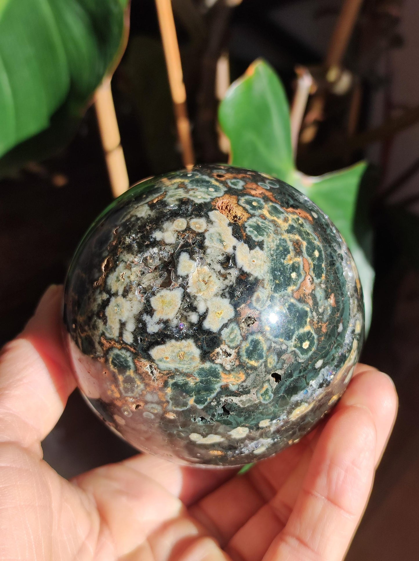 XXL 8 fils Jaspe océanique oriculaire vert pierre précieuse sphère pierre de guérison naturelle décoration cristal cadeau lui elle homme femme maison appartement énergie rare
