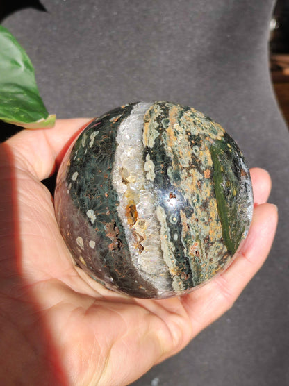 XXL 8 fils Jaspe océanique oriculaire vert pierre précieuse sphère pierre de guérison naturelle décoration cristal cadeau lui elle homme femme maison appartement énergie rare