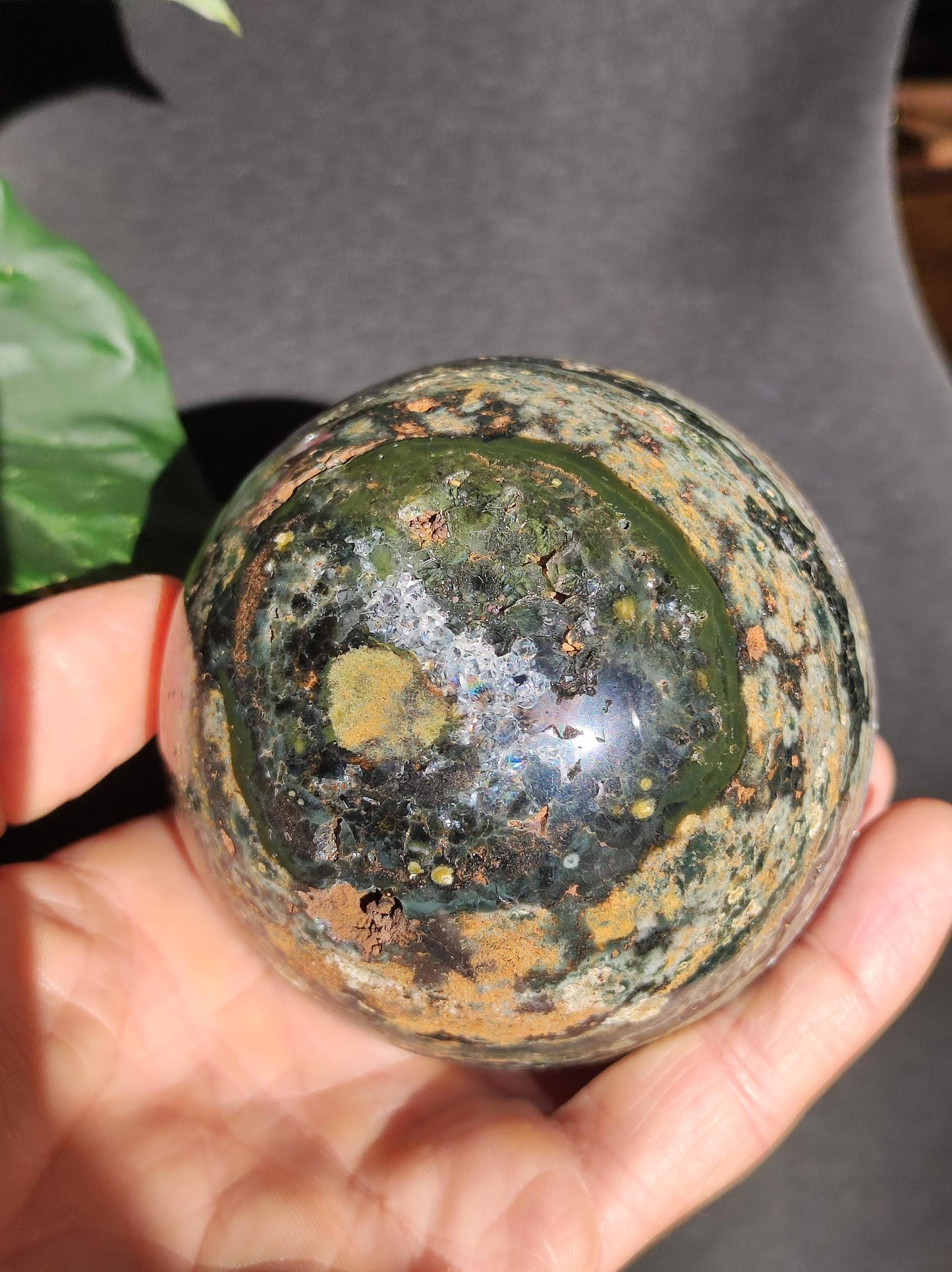 XXL 8 fils Jaspe océanique oriculaire vert pierre précieuse sphère pierre de guérison naturelle décoration cristal cadeau lui elle homme femme maison appartement énergie rare