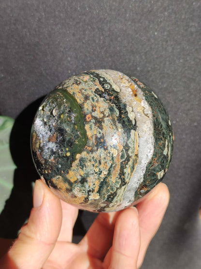 XXL 8 fils Jaspe océanique oriculaire vert pierre précieuse sphère pierre de guérison naturelle décoration cristal cadeau lui elle homme femme maison appartement énergie rare
