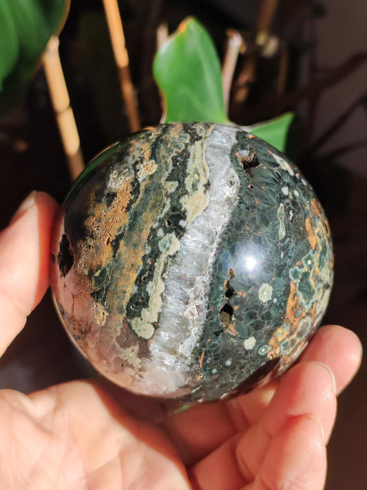 XXL 8 Strand Ocean Jasper Orbicular Green Gemstone Sphere Natural Healing Stone Decoration Crystal Gift Him Her Man Woman Home Apartment Energy Rare