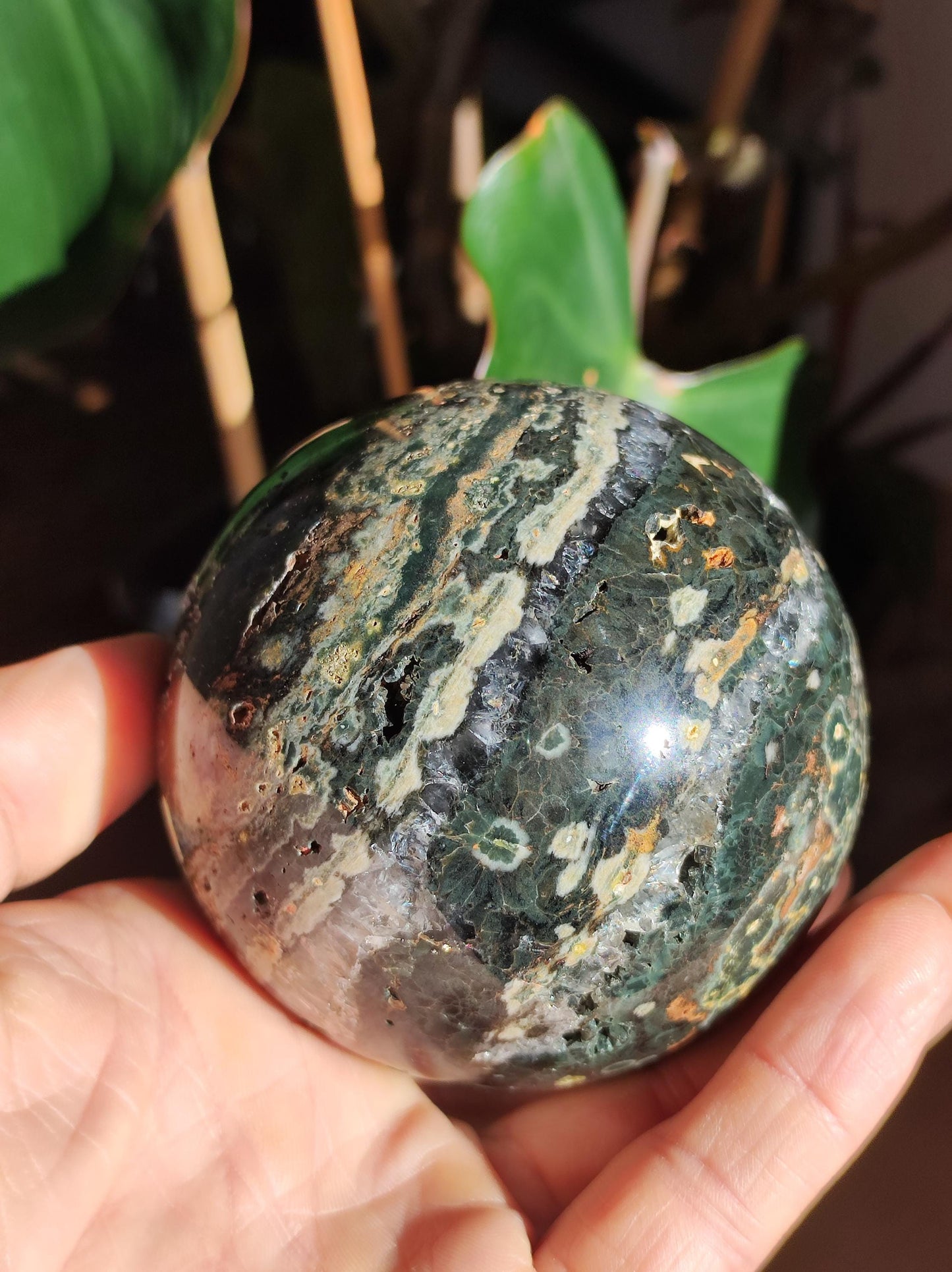 XXL 8 fils Jaspe océanique oriculaire vert pierre précieuse sphère pierre de guérison naturelle décoration cristal cadeau lui elle homme femme maison appartement énergie rare