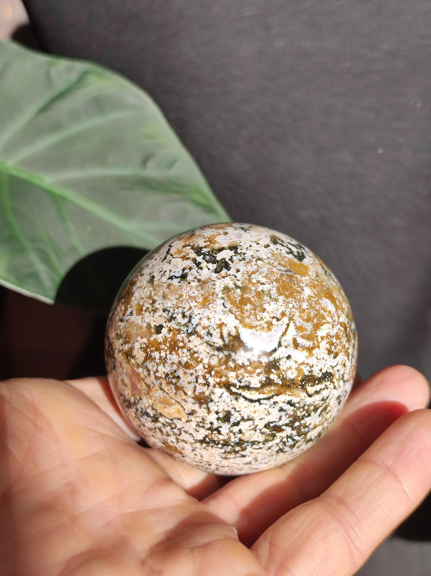 Jaspe océanique - Sphère de pierre précieuse naturelle aux vertus curatives, cristal décoratif, cadeau pour lui/elle, homme/femme, maison, appartement, énergie, rare