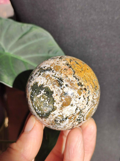 Jaspe océanique - Sphère de pierre précieuse naturelle aux vertus curatives, cristal décoratif, cadeau pour lui/elle, homme/femme, maison, appartement, énergie, rare