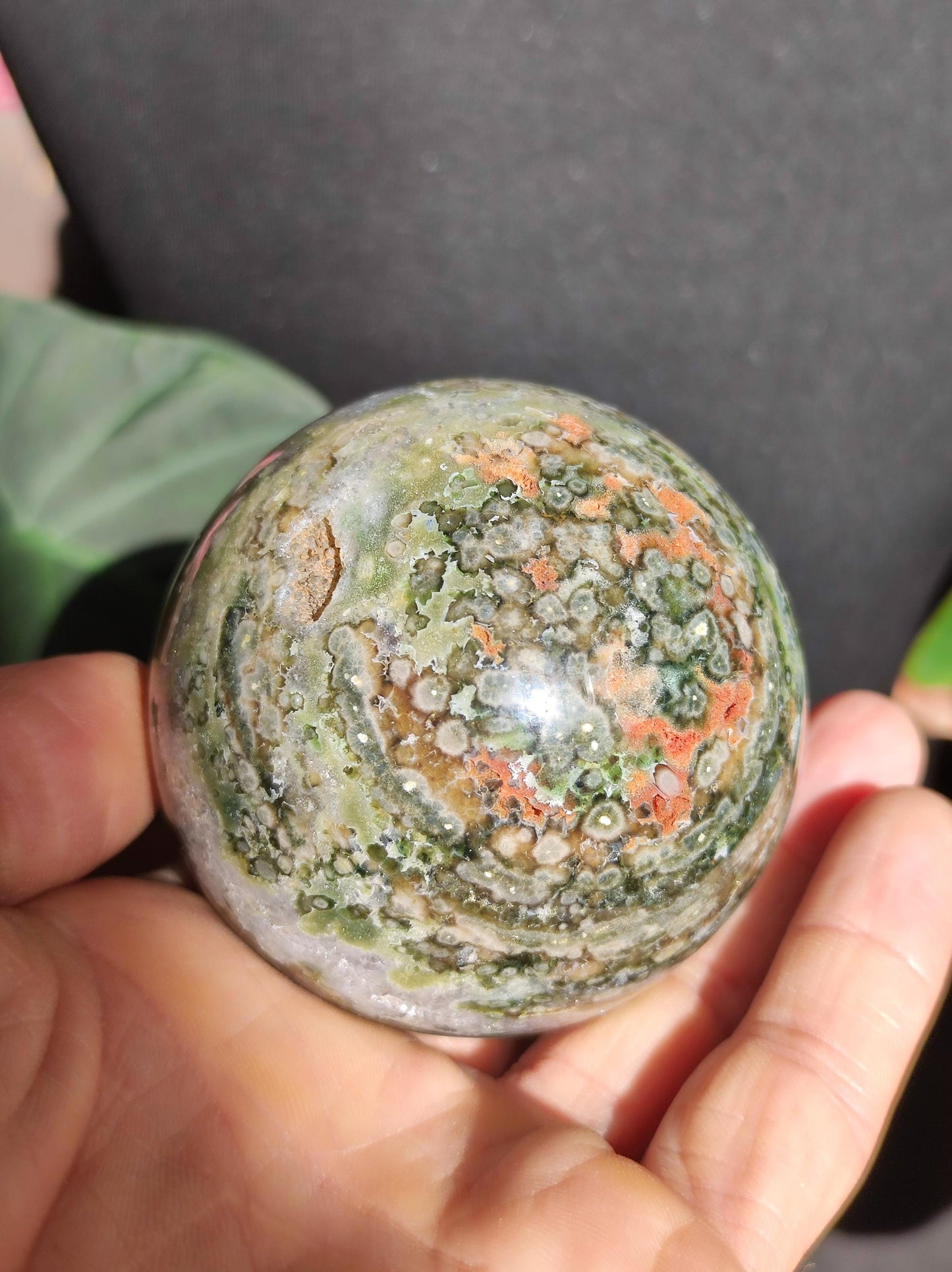 XL 8 veines Ocean Jasper Orbiculaire vert - boule de pierre précieuse pierre de guérison naturelle décoration cristal cadeau lui elle homme femme maison appartement énergie rare