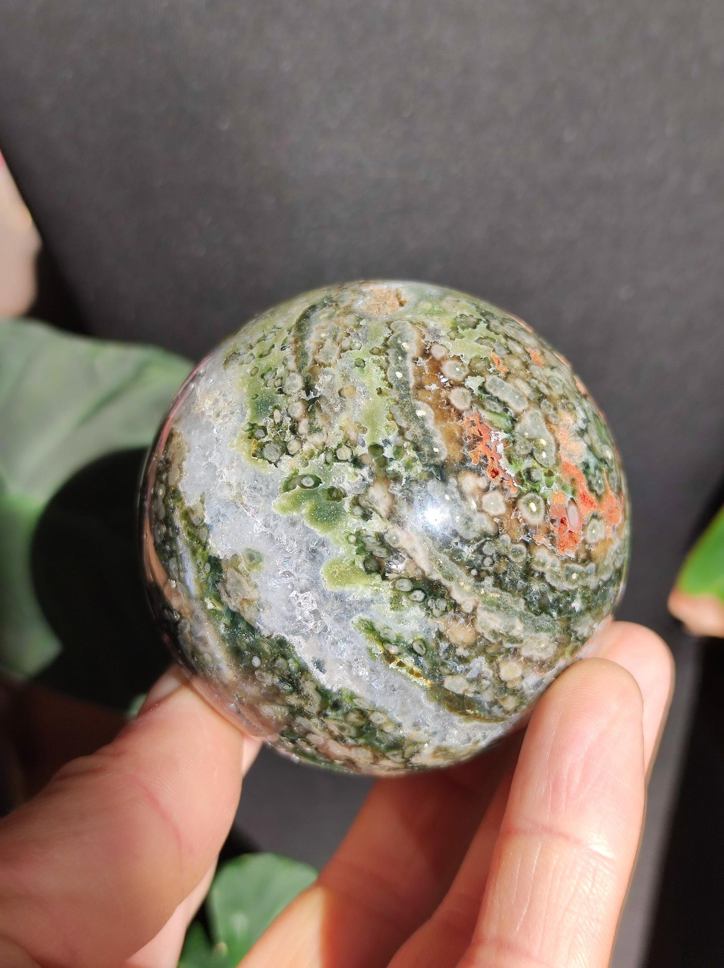 XL 8 veines Ocean Jasper Orbiculaire vert - boule de pierre précieuse pierre de guérison naturelle décoration cristal cadeau lui elle homme femme maison appartement énergie rare