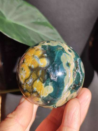Jaspe océanique vert orbiculaire à 8 veines - Sphère de pierre précieuse rare, pierre de guérison naturelle, cristal décoratif, cadeau pour lui, elle, homme, femme, maison, énergie, rare