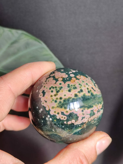 Jaspe océanique vert orbiculaire à 8 veines - Sphère de pierre précieuse rare, pierre de guérison naturelle, cristal décoratif, cadeau pour lui, elle, homme, femme, maison, énergie, rare