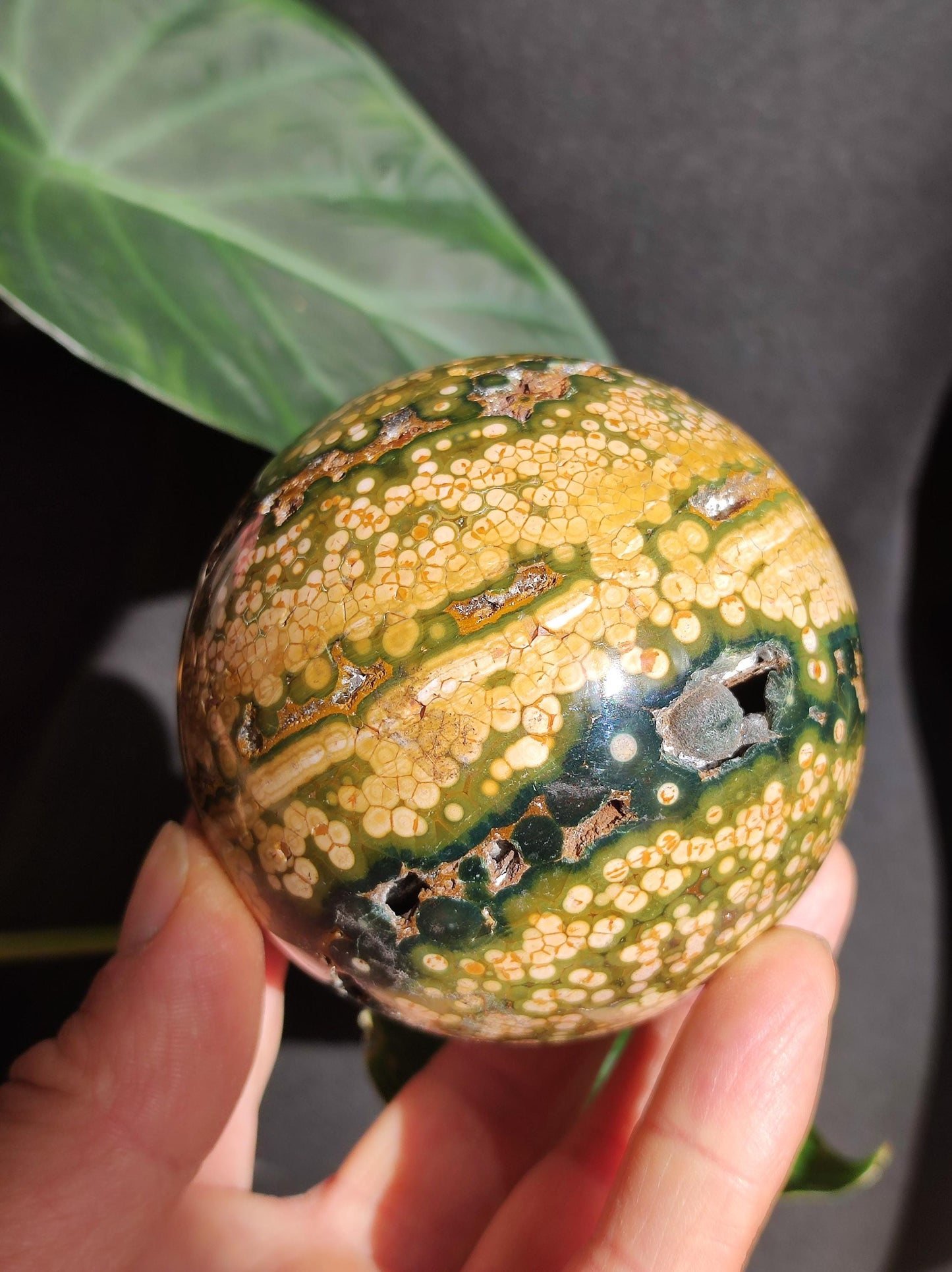 XXL 8 Brins de Jaspe Océan Orbiculé Jaune - Sphère de Pierre Précieuse Naturelle, Pierre de Guérison, Décoration, Cristal, Cadeau, Lui, Elle, Homme, Femme, Maison, Habitat, Énergie, Rare
