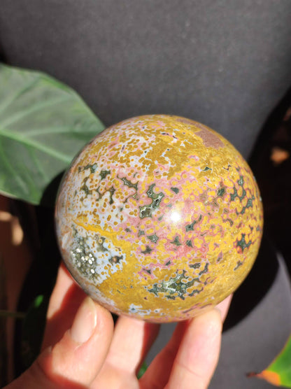 XXL 8 Brins de Jaspe Océan Orbiculé Jaune - Sphère de Pierre Précieuse Naturelle, Pierre de Guérison, Décoration, Cristal, Cadeau, Lui, Elle, Homme, Femme, Maison, Habitat, Énergie, Rare