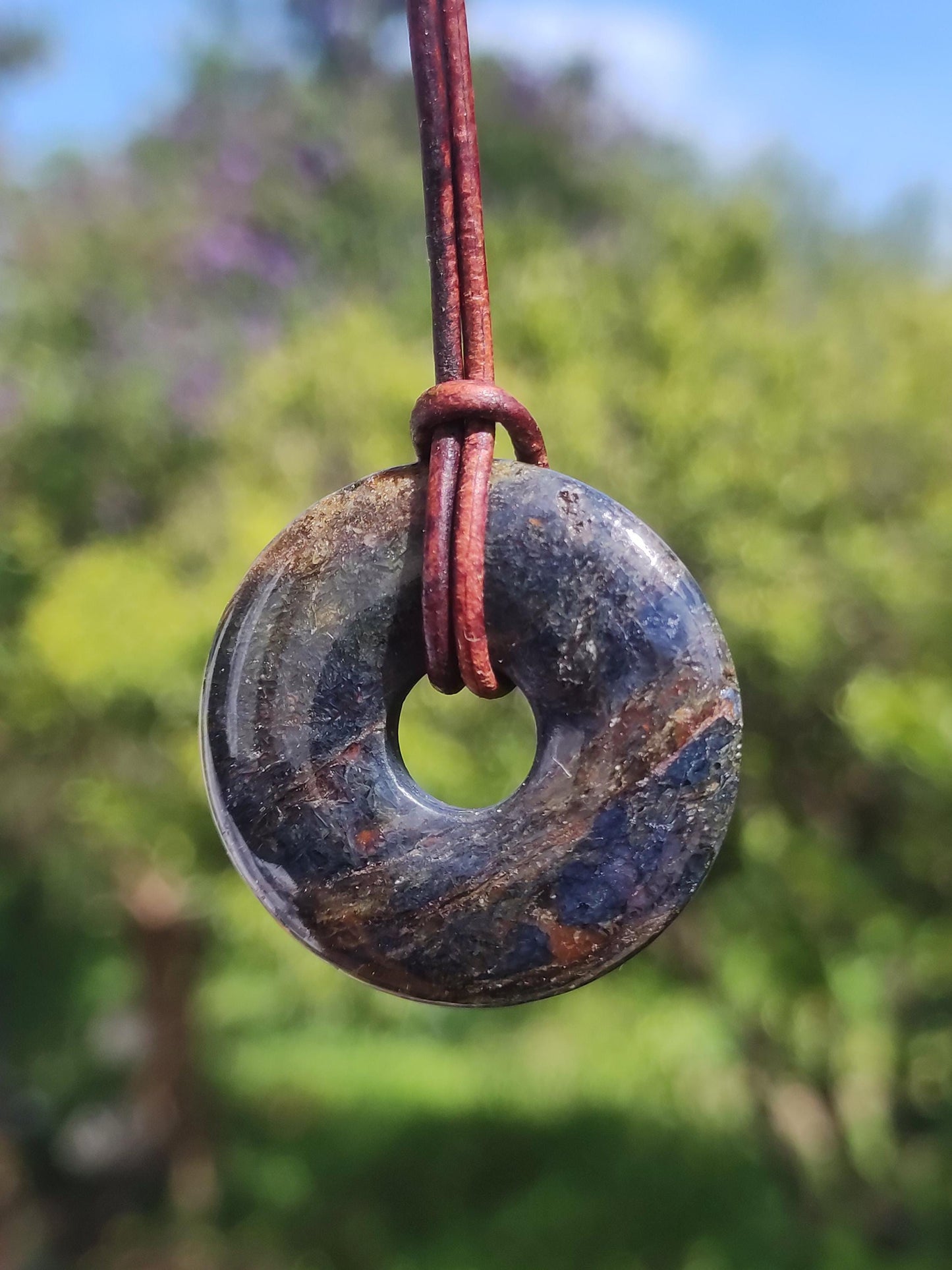 Pietersite bleu - collier de beignet de pierres précieuses rareté rare symbole de protection pierre de guérison cristal HIPPIE Boho Tibet ethnique homme femme lui offrir son