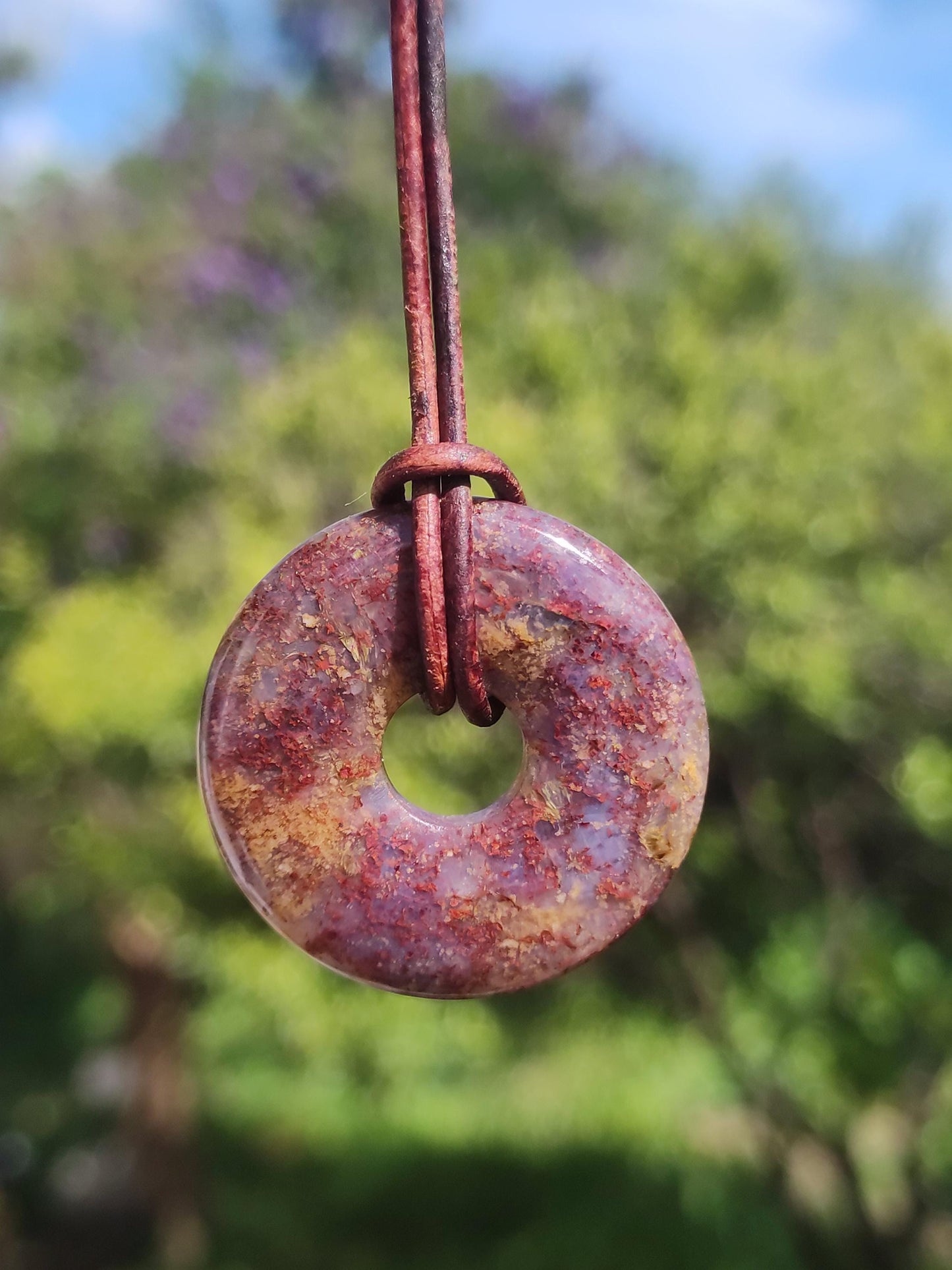 Pietersite rouge & or - Collier Donut en pierre précieuse Rareté rare Protection Pierre de guérison Cristal HIPPIE Boho Tibet Ethno Homme Femme Cadeau Lui Elle