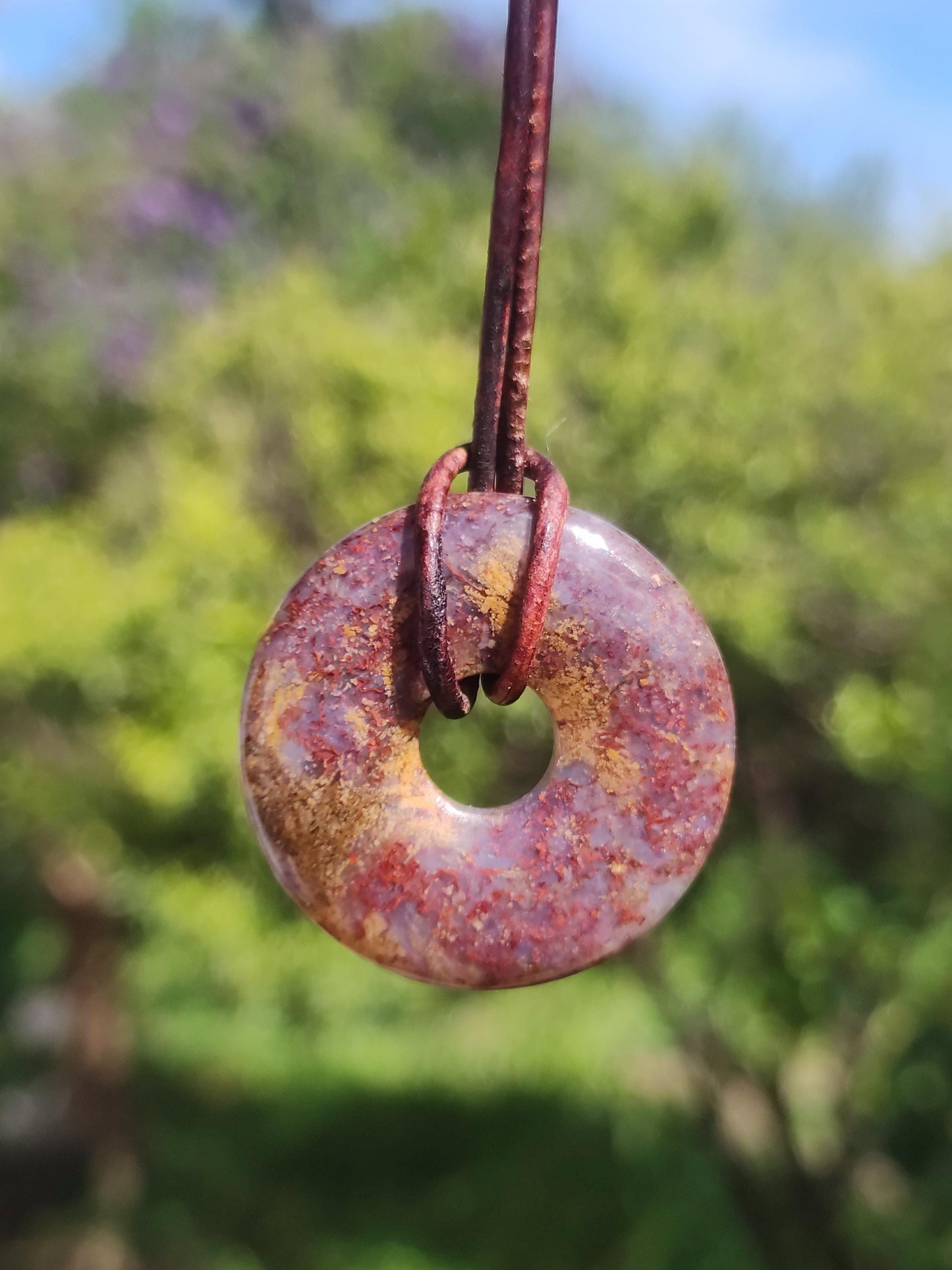 Pietersite rouge & or - Collier Donut en pierre précieuse Rareté rare Protection Pierre de guérison Cristal HIPPIE Boho Tibet Ethno Homme Femme Cadeau Lui Elle