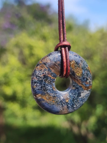 Pietersite bleu - collier de beignet de pierres précieuses rareté rare symbole de protection pierre de guérison cristal HIPPIE Boho Tibet ethnique homme femme lui offrir son