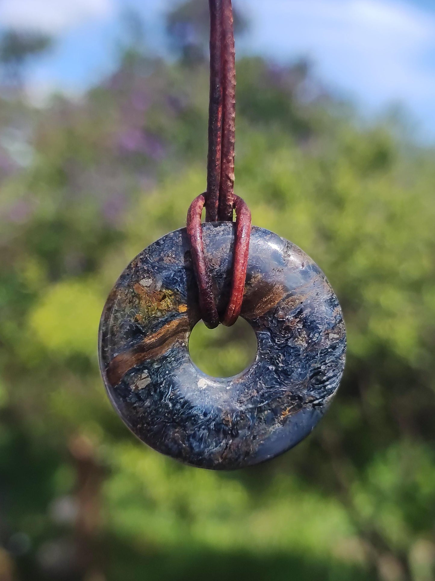 Pietersite bleu - collier de beignet de pierres précieuses rareté rare symbole de protection pierre de guérison cristal HIPPIE Boho Tibet ethnique homme femme lui offrir son