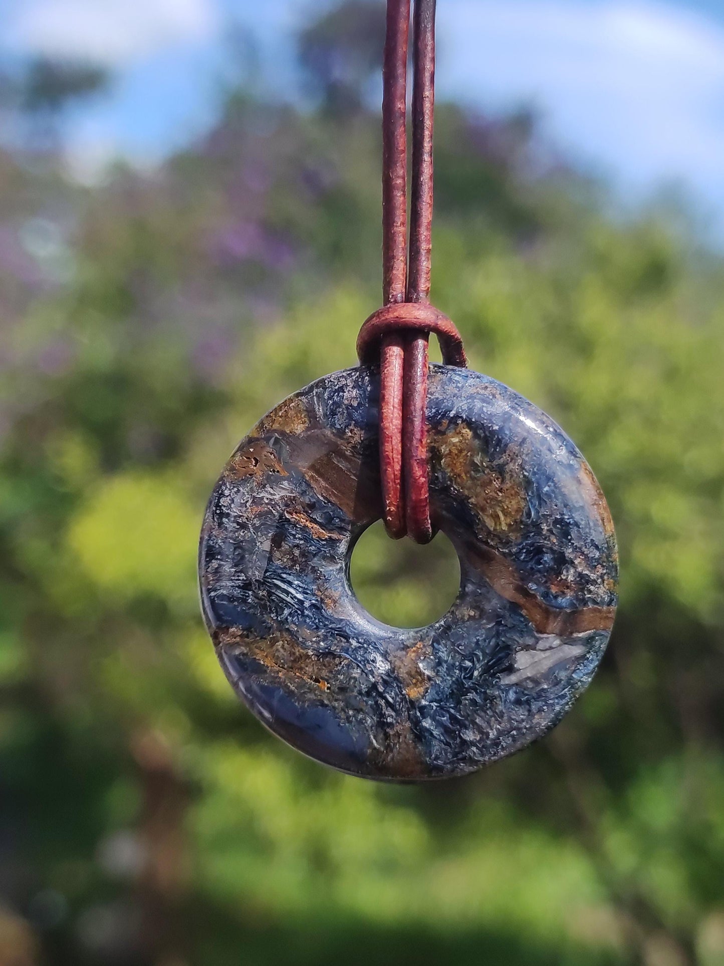 Pietersite bleu - collier de beignet de pierres précieuses rareté rare symbole de protection pierre de guérison cristal HIPPIE Boho Tibet ethnique homme femme lui offrir son