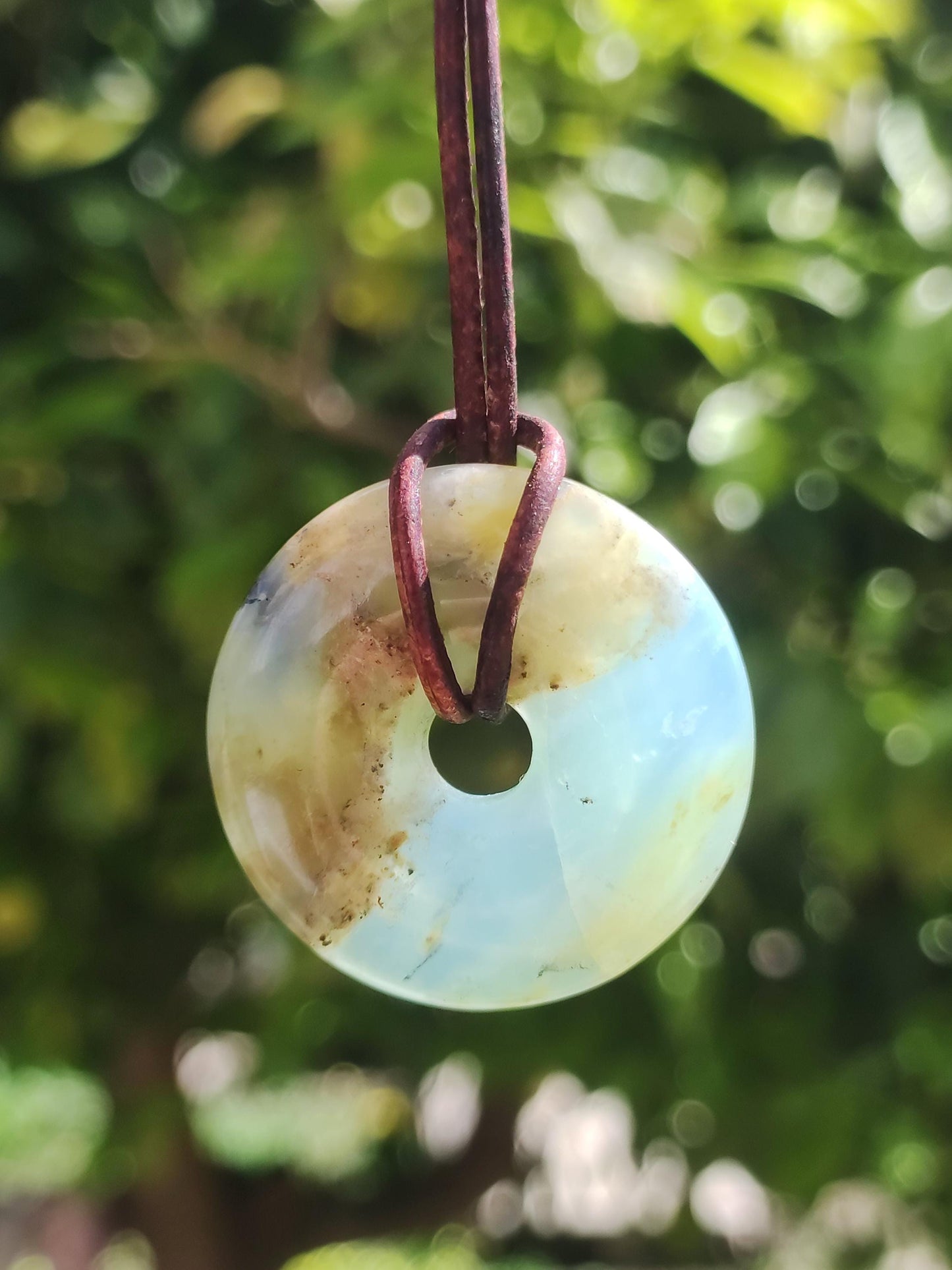 Opale Andine Opale Bleu ~ Collier de pierres précieuses HIPPIE GOA Boho Ethno Nature Donut Protection Symbole Pierre de guérison Chakra Collecteur Minéral Rareté Homme Femme