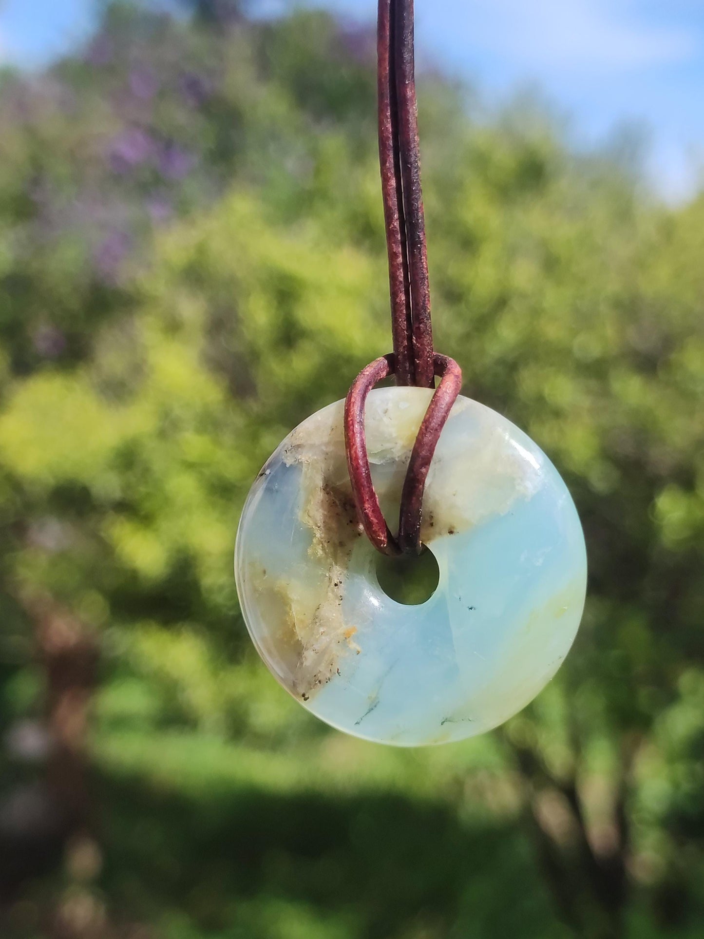 Opale Andine Opale Bleu ~ Collier de pierres précieuses HIPPIE GOA Boho Ethno Nature Donut Protection Symbole Pierre de guérison Chakra Collecteur Minéral Rareté Homme Femme