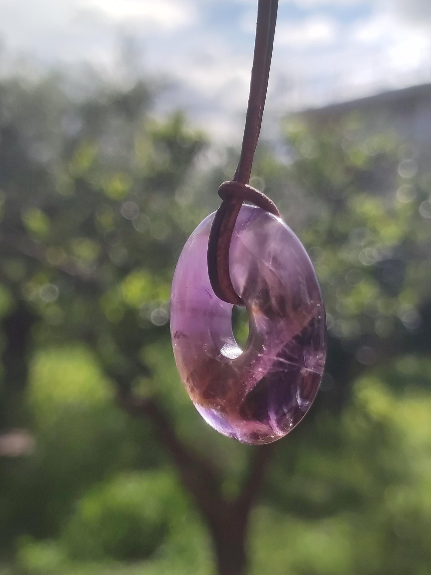 Amétrine (Améthyste et Citrine) ~ Collier de donuts en pierres précieuses Violet Pierre de guérison Symbole de protection Homme Femme Bonheur HIPPIE GOA Boho Ethnique Naturel Rareté Cadeau
