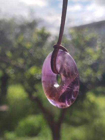 Amétrine (Améthyste et Citrine) ~ Collier de donuts en pierres précieuses Violet Pierre de guérison Symbole de protection Homme Femme Bonheur HIPPIE GOA Boho Ethnique Naturel Rareté Cadeau
