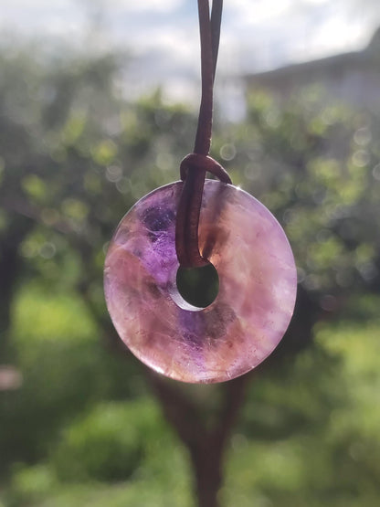 Amétrine (Améthyste et Citrine) ~ Collier de donuts en pierres précieuses Violet Pierre de guérison Symbole de protection Homme Femme Bonheur HIPPIE GOA Boho Ethnique Naturel Rareté Cadeau