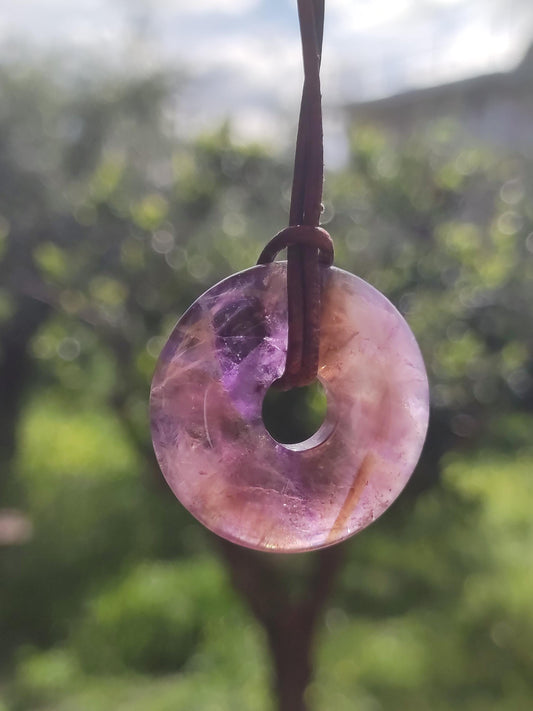 Ametrin (Amethyst & Citrin) ~ Edelstein Donut Kette Lila Heilstein Schutzsymbol Mann Frau Glück HIPPIE GOA Boho Ethno Natur Rarität Geschenk