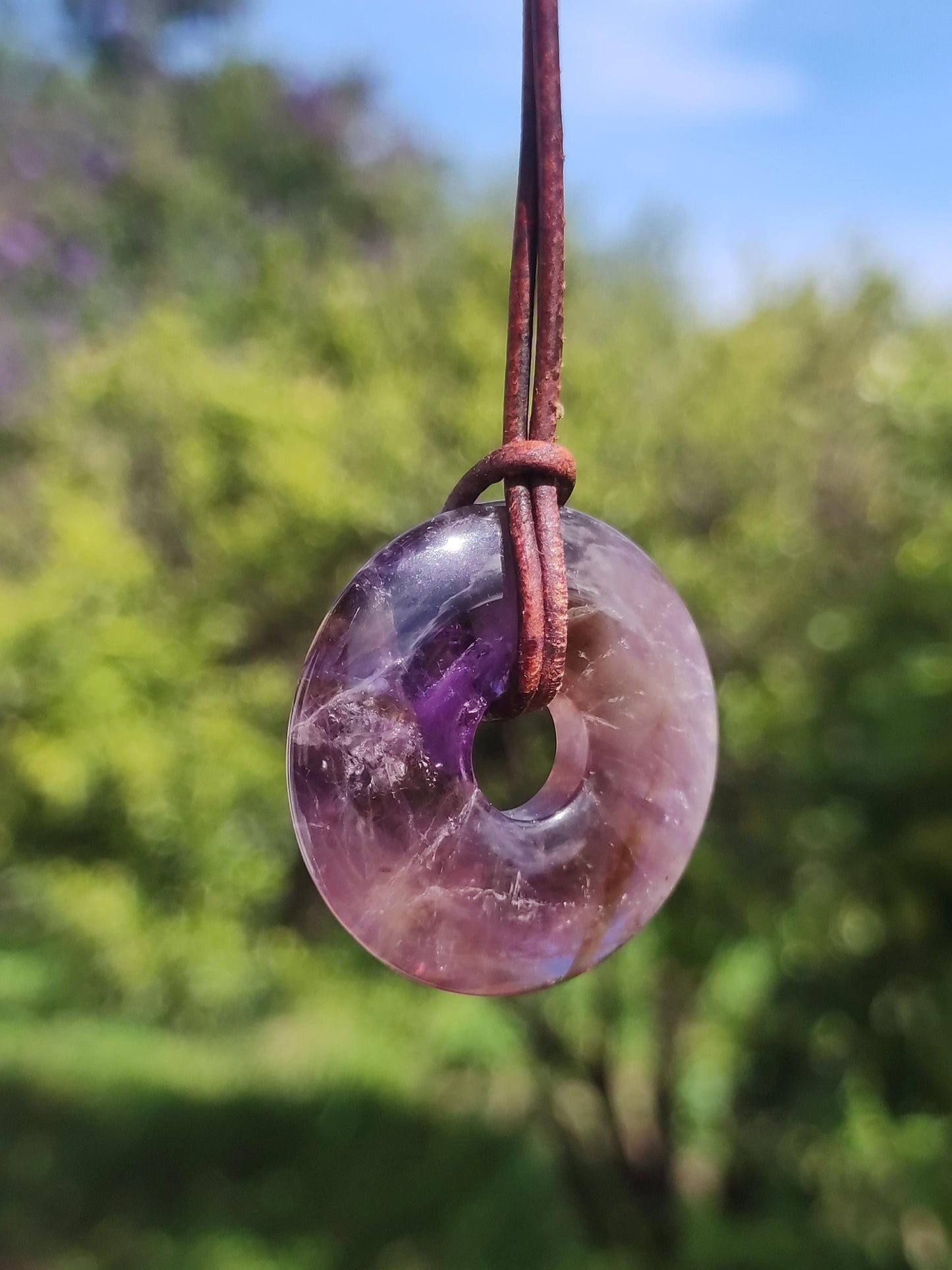 Amétrine (Améthyste et Citrine) ~ Collier de donuts en pierres précieuses Violet Pierre de guérison Symbole de protection Homme Femme Bonheur HIPPIE GOA Boho Ethnique Naturel Rareté Cadeau