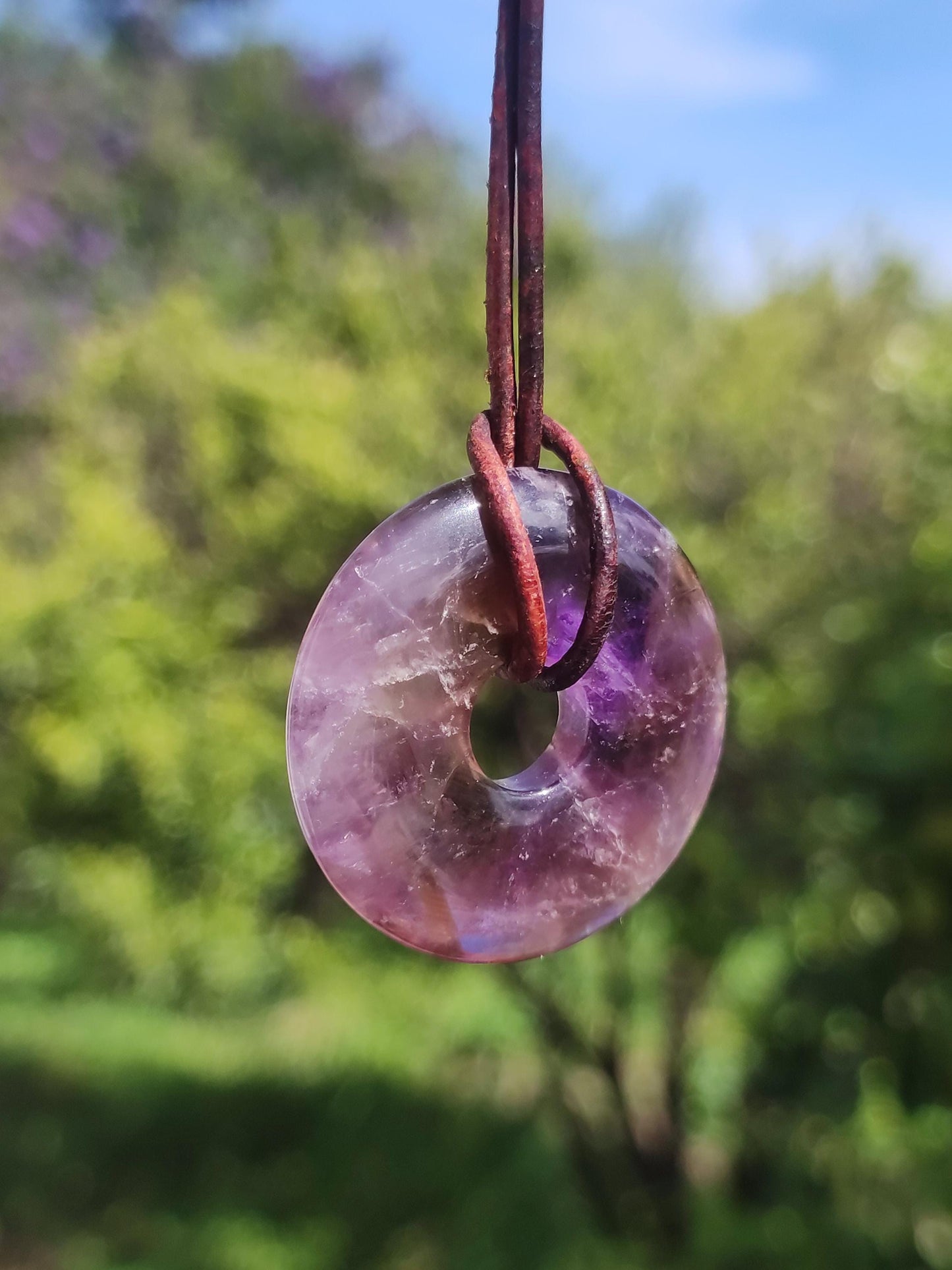 Amétrine (Améthyste et Citrine) ~ Collier de donuts en pierres précieuses Violet Pierre de guérison Symbole de protection Homme Femme Bonheur HIPPIE GOA Boho Ethnique Naturel Rareté Cadeau