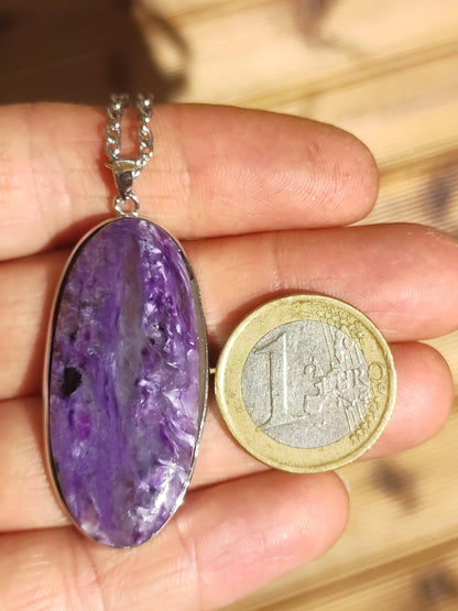 Charoïte AAA - Monture en argent 925 Chaîne pierre précieuse violet lilas Nature Pierre de guérison Énergie Rareté Homme Femme Lui Elle Amie Cadeau Qualité supérieure