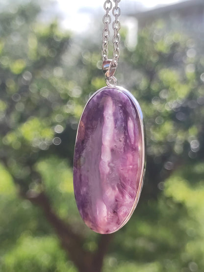 Charoïte AAA - Monture en argent 925 Chaîne pierre précieuse violet lilas Nature Pierre de guérison Énergie Rareté Homme Femme Lui Elle Amie Cadeau Qualité supérieure