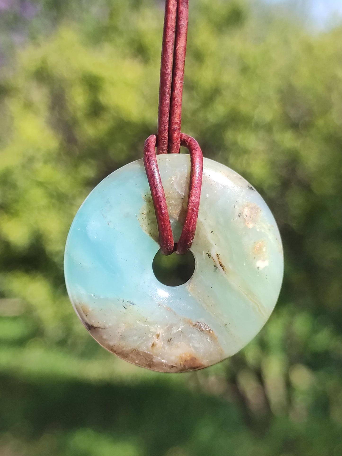 Opale Andine Opale Bleu ~ Collier de pierres précieuses HIPPIE GOA Boho Ethno Nature Donut Protection Symbole Pierre de guérison Chakra Collecteur Minéral Rareté Homme Femme