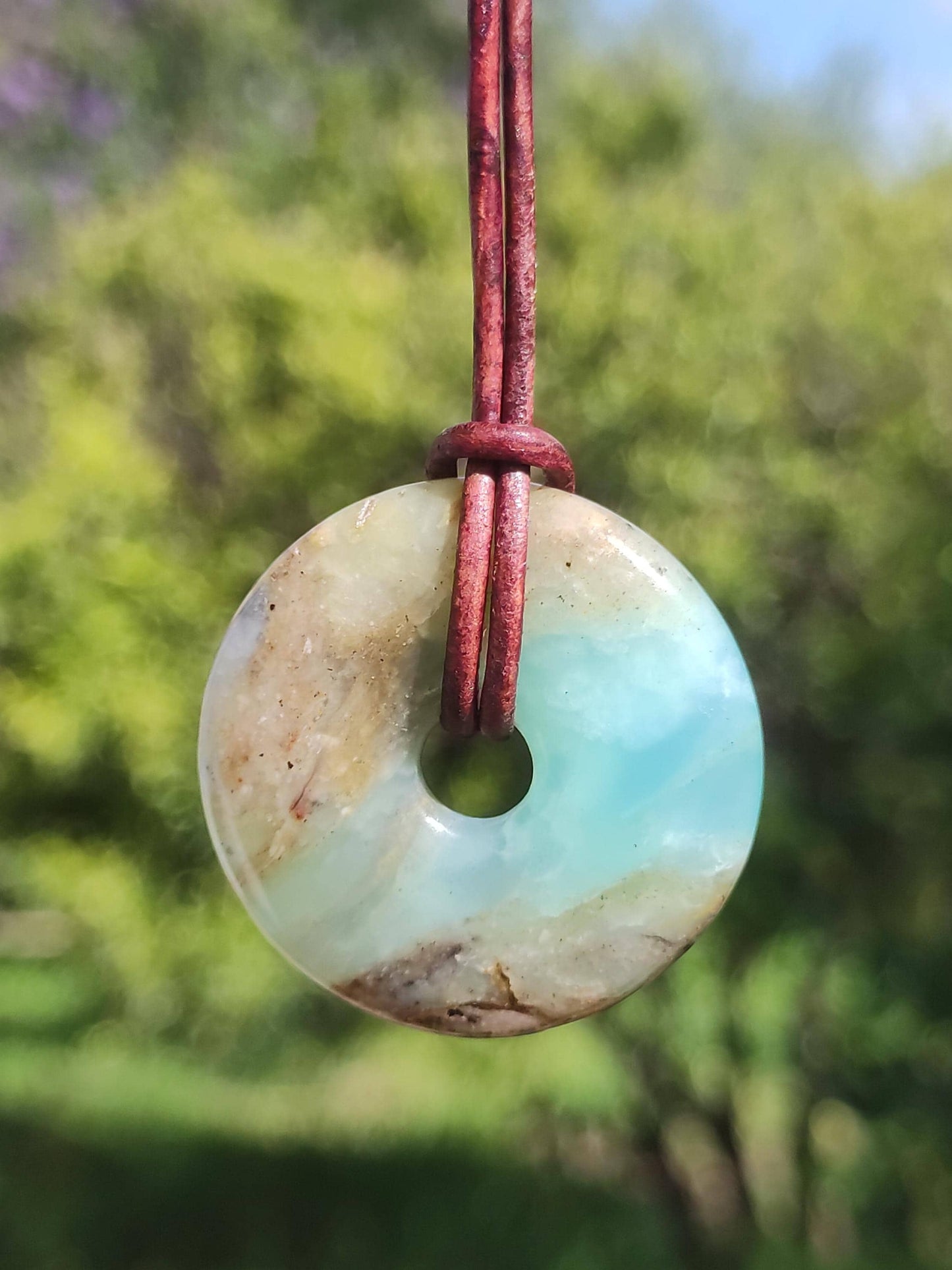 Opale Andine Opale Bleu ~ Collier de pierres précieuses HIPPIE GOA Boho Ethno Nature Donut Protection Symbole Pierre de guérison Chakra Collecteur Minéral Rareté Homme Femme