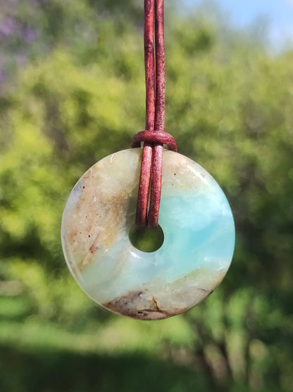 Opale Andine Opale Bleu ~ Collier de pierres précieuses HIPPIE GOA Boho Ethno Nature Donut Protection Symbole Pierre de guérison Chakra Collecteur Minéral Rareté Homme Femme