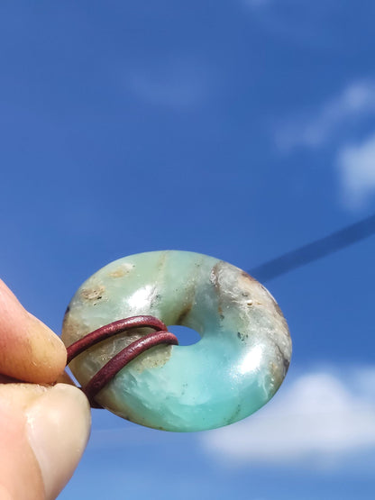 Opale Andine Opale Bleu ~ Collier de pierres précieuses HIPPIE GOA Boho Ethno Nature Donut Protection Symbole Pierre de guérison Chakra Collecteur Minéral Rareté Homme Femme