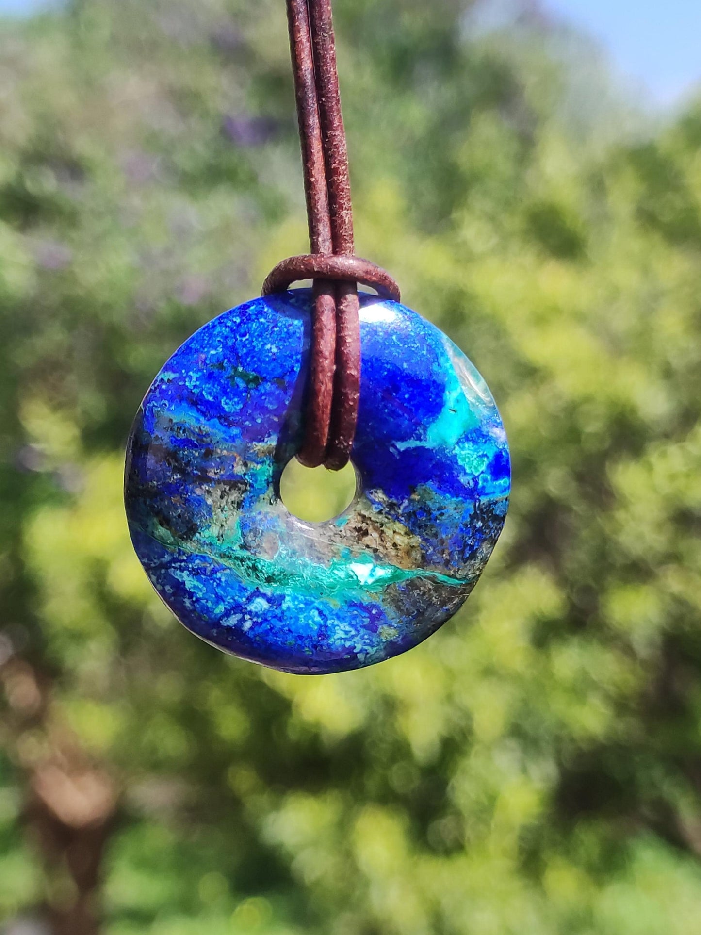Azurite - malachite - chrysocolle bleu vert ~ collier pierres précieuses HIPPIE GOA Boho Tibet Ethno Nature Donut symbole protecteur pierre de guérison collectionneur homme femme