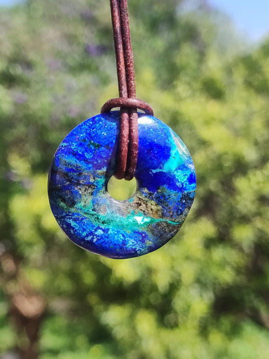 Azurite - malachite - chrysocolle bleu vert ~ collier pierres précieuses HIPPIE GOA Boho Tibet Ethno Nature Donut symbole protecteur pierre de guérison collectionneur homme femme